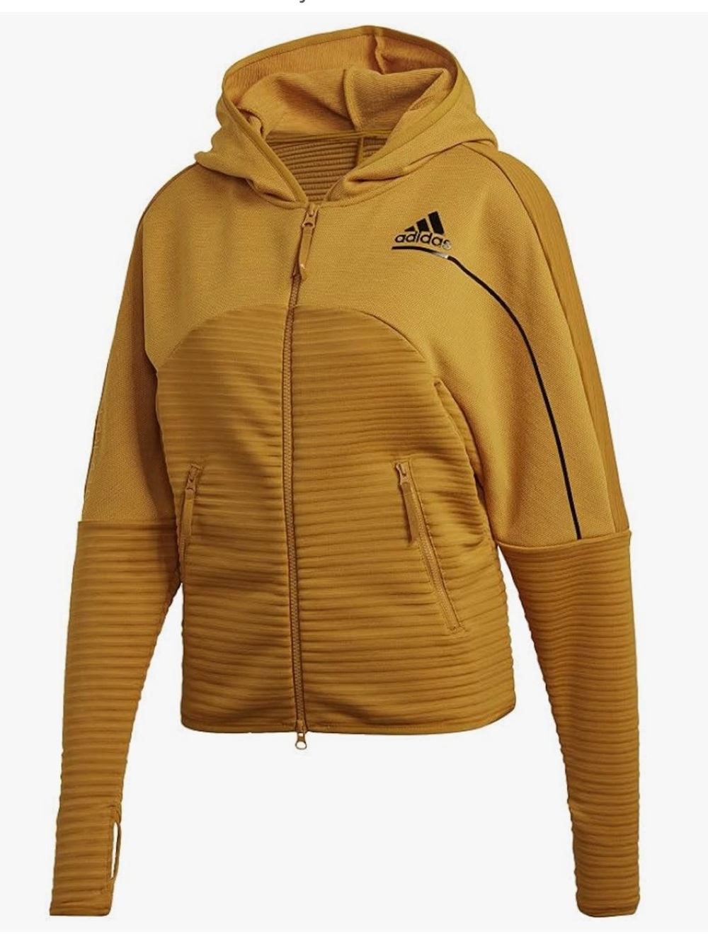 adidas Mustard Yellow Full-Zip Hoodie with Black Logo